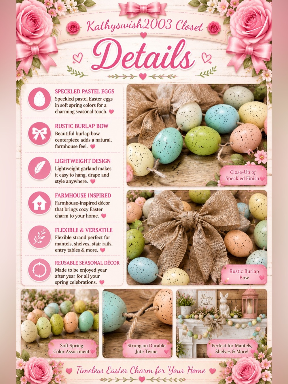 Garland of Speckled Easter Eggs - Picture 2 of 9